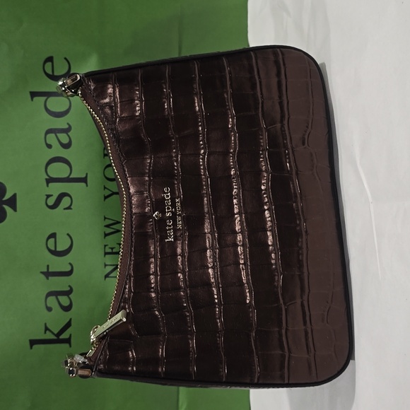 Kate Spade Margot Metallic Croc Embossed Convertible Shoulder Bag, Hot Fudge - Picture 5 of 12